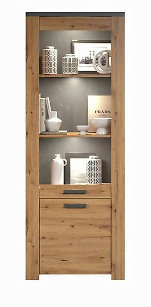 trendteam Vitrine Follow (große Stauraumvitrine in Eiche Artisan mit grau, günstig online kaufen