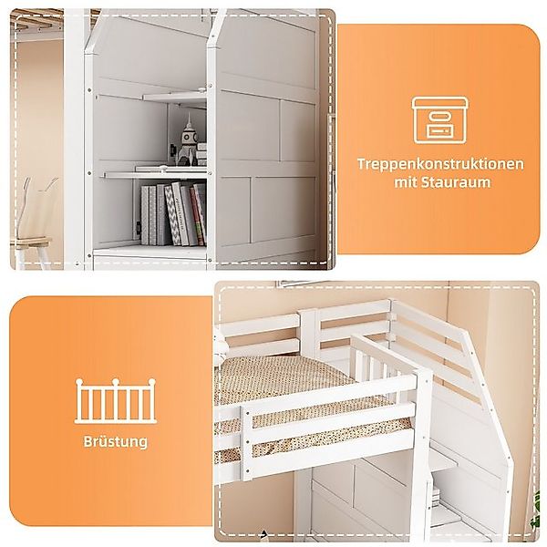 HAUSS SPOLE Hochbett 90x200cm mit Geländer, Aufbewahrungstreppe, ohne Matra günstig online kaufen