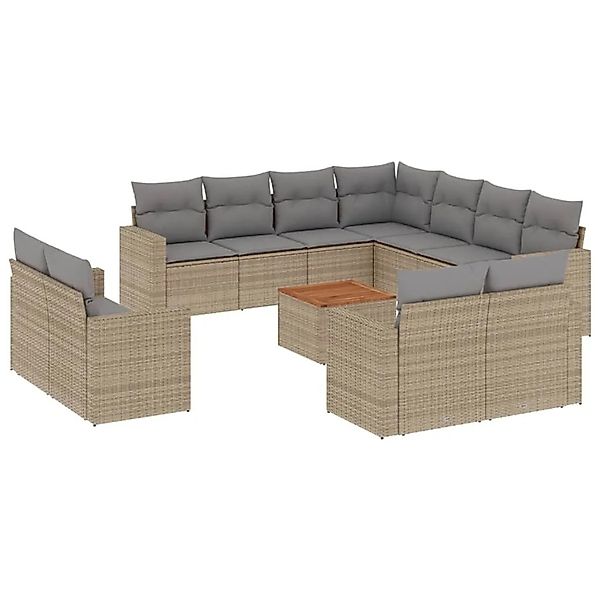 vidaXL 12-Tlg Garten-Sofagarnitur mit Kissen Beige Poly Rattan 3224386 günstig online kaufen