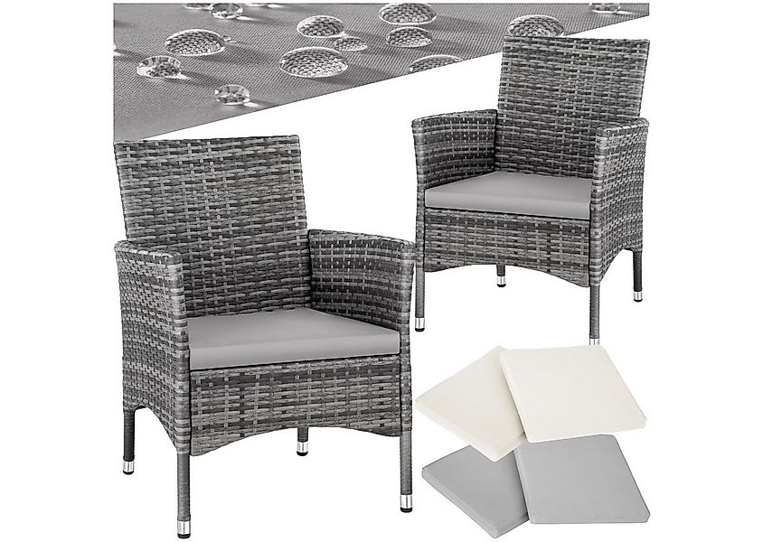 tectake Rattanstuhl 2er Set Rattanstuhl (Set, 2 St), Polsterbezüge in Beige günstig online kaufen