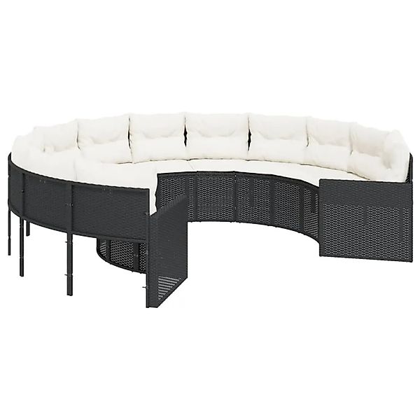 vidaXL Gartensofa mit Kissen Rund Schwarz Poly-Rattan 3318531 günstig online kaufen