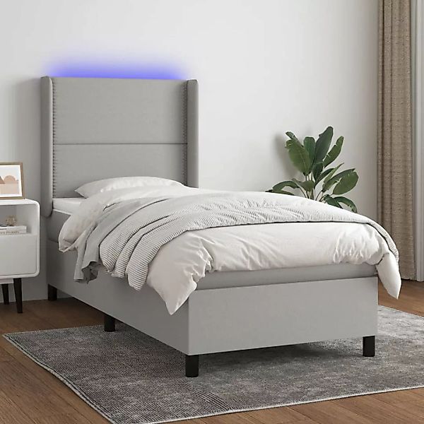 Vidaxl Boxspringbett Mit Matratze & Led Hellgrau 90x200 Cm Stoff günstig online kaufen