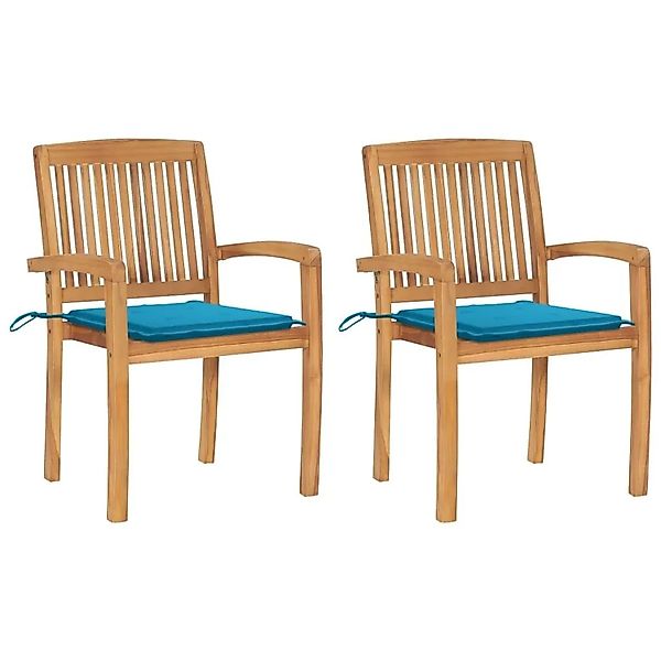 vidaXL Gartenstühle 2 Stk mit Blauen Kissen Massivholz Teak 3063256 günstig online kaufen