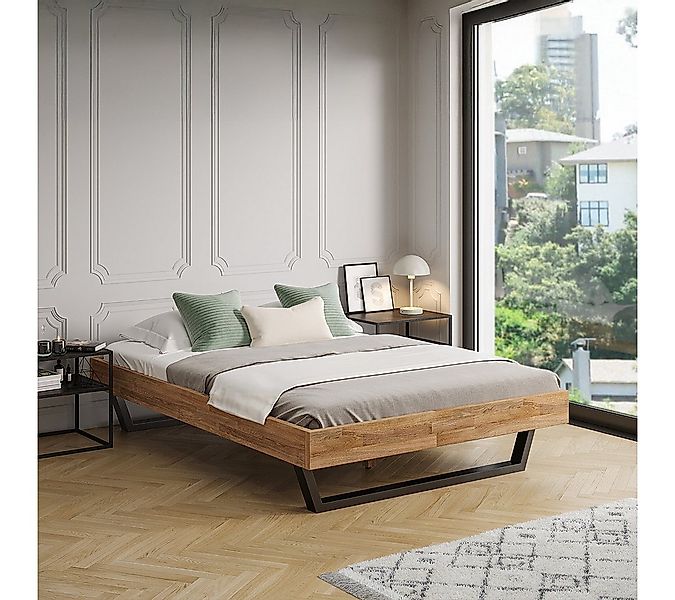 skølm Massivholzbett Alver aus Eiche, ohne Bettkopf, natur geölt mit Metall günstig online kaufen