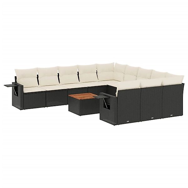 vidaXL 12-Tlg Garten-Sofagarnitur mit Kissen Schwarz Poly Rattan 3257120 günstig online kaufen