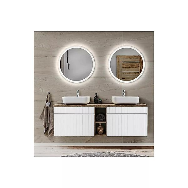 Badezimmer Waschplatz in weiß matt mit Vintage Eiche Nb. IRAKLIO-56 Doppelw günstig online kaufen