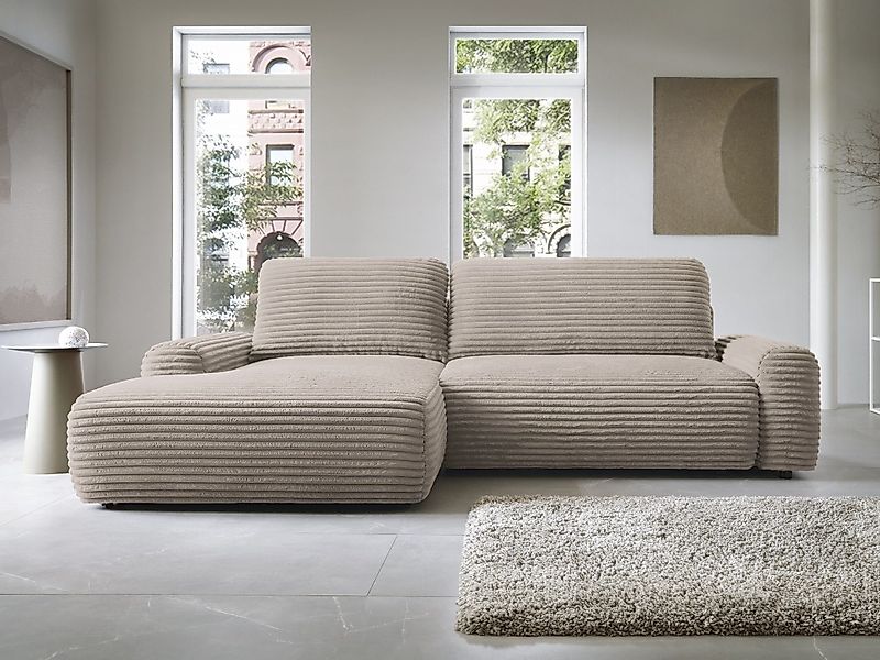 Goldstoff Ecksofa mit Schlaffunktion und Bettkasten, günstig online kaufen