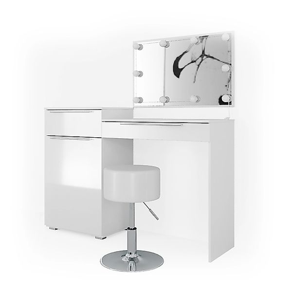 Vicco Schminktisch Lilli Weiß 135 cm mit LED Beleuchtung und Hocker günstig online kaufen