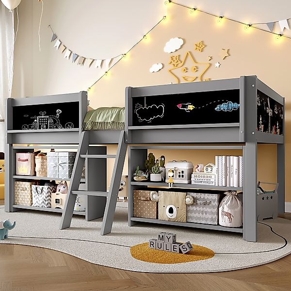 REDOM Kinderbett Stauraumbett, Einzelbett, Funktionsbett (Halbhohes günstig online kaufen