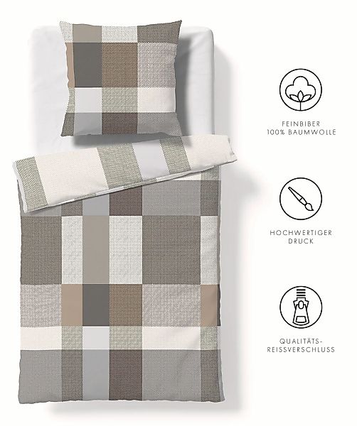 fleuresse Bettwäsche "Aspen" 2 Stk. tlg. Feinbiber mit Karo günstig online kaufen