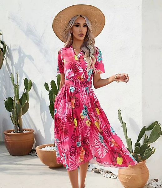 BlauWave Druckkleid Bedruckte Sommerkleider mit kurzen Ärmeln im Distressed günstig online kaufen