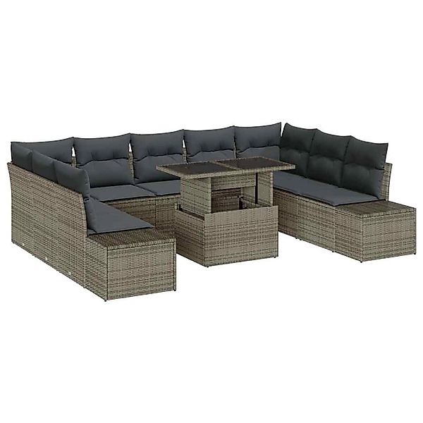 vidaXL Garten-Sofa-Set mit Speicher 10-Tlg Grau Poly Rattan 3357982 günstig online kaufen