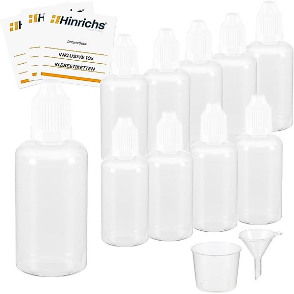 Hinrichs 10 x 50 ml Tropfflasche mit Trichter Messbecher 10 Etiketten Weiß günstig online kaufen