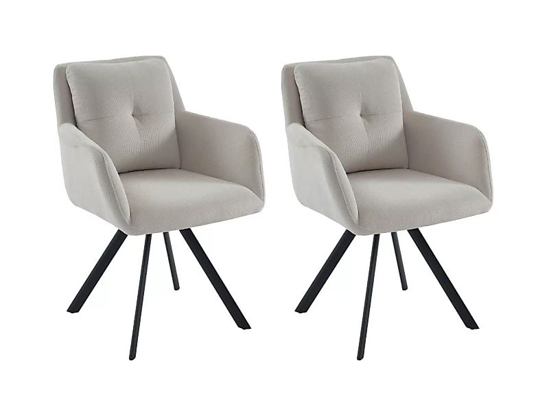 Stuhl mit Armlehnen 2er-Set - Stoff & schwarzes Metall - Cremefarben - ZOLE günstig online kaufen