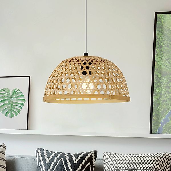 Hängeleuchte Claverdon, Ø 37 cm, schwarz/natur, Holz günstig online kaufen