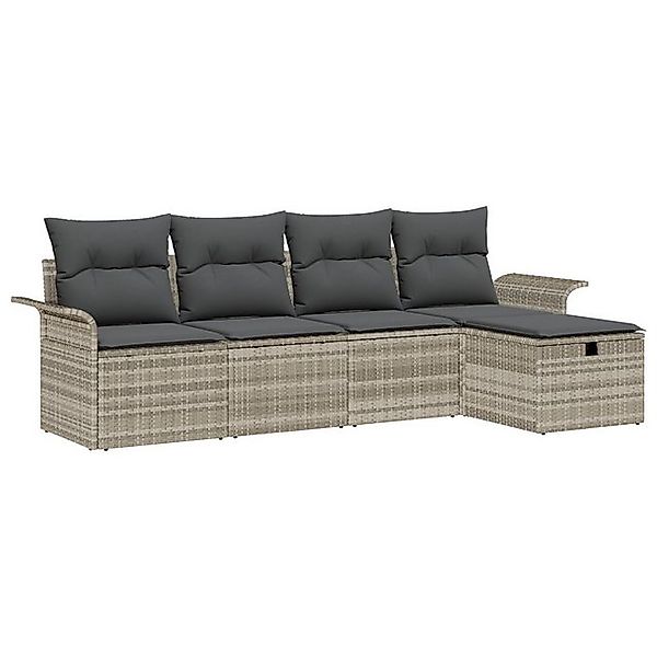 vidaXL Loungesofa 5-teiliges Garten Sofa Set mit Kissen Hellgrau Poly Ratta günstig online kaufen