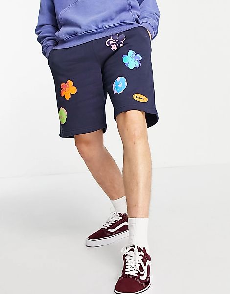 HUF – Adored – Fleece-Shorts in Marineblau mit Print günstig online kaufen