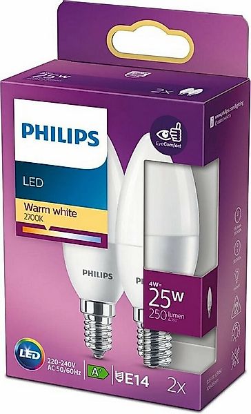 Philips LED-Leuchtmittel 2er Pack Philips LED E14 B35 4W = 25W Kerzenform 2 günstig online kaufen