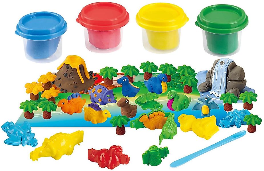 Play Knetform-Set Knetset Dinosaurier 14-tlg m. 4 Dosen Knete Hohlformen u. günstig online kaufen