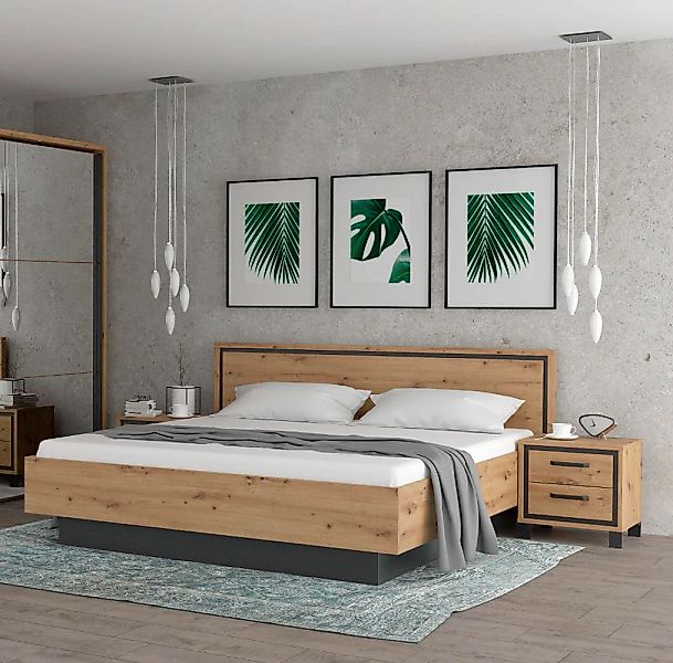 FORTE Bettgestell "Trondheim, Belastbarkeit 250KG, Loft-Stil" melaminbeschi günstig online kaufen