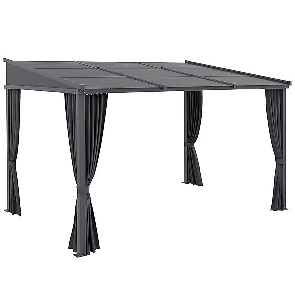 Outsunny Pergola 3,65 x 2,55 m Pavillon mit Schiebedach und Vorhängen, Terr günstig online kaufen
