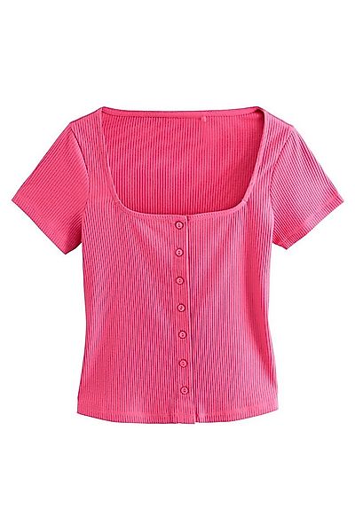 Next T-Shirt Geknöpftes, geripptes Oberteil mit kurzen Ärmeln (1-tlg) günstig online kaufen