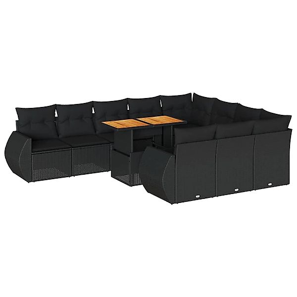 vidaXL 11-Tlg Garten-Sofagarnitur mit Kissen Schwarz Poly Rattan 3327310 günstig online kaufen