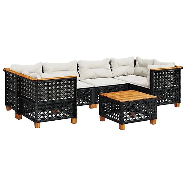 vidaXL 7-Tlg Garten-Sofagarnitur mit Kissen Schwarz Poly Rattan 3261746 günstig online kaufen
