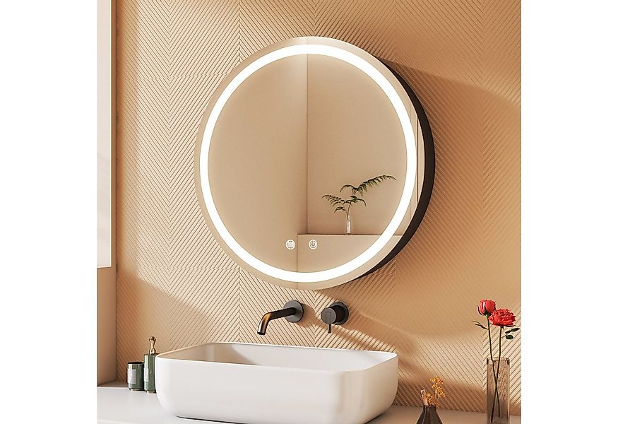 WDWRITTI Spiegelschrank mit Beleuchtung Badezimmer Schrank Schwarz Rund Ø60 günstig online kaufen