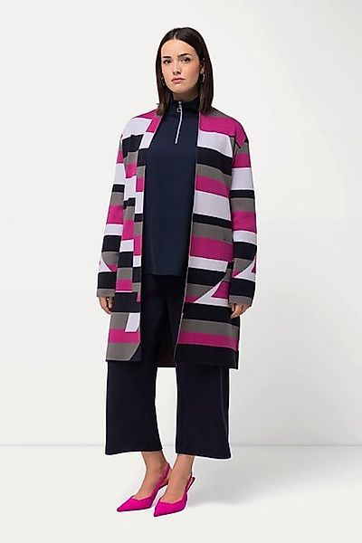 Ulla Popken Strickjacke Strickjacke Jacquard offene Form Kelchkragen günstig online kaufen