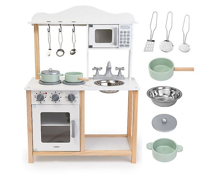 Mamabrum Kinder-Küchenset Kinderküche aus Holz mit Mikrowelle, Backofen & Z günstig online kaufen