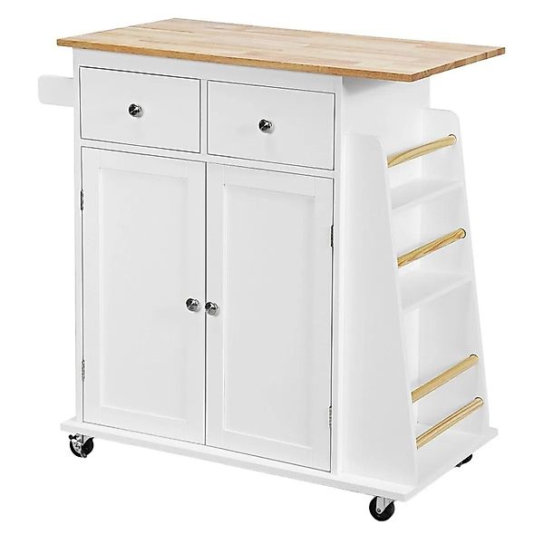 Costway Küchenwagen mit Arbeitsplatte mit Verstellbarem Regal Weiß günstig online kaufen