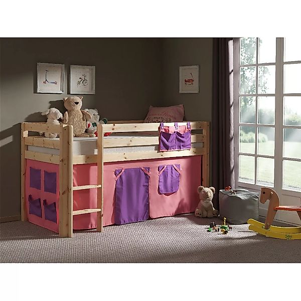 Spielbett Kinderzimmer mit Textil Set Bella PINOO-12 incl. Leiter in Kiefer günstig online kaufen