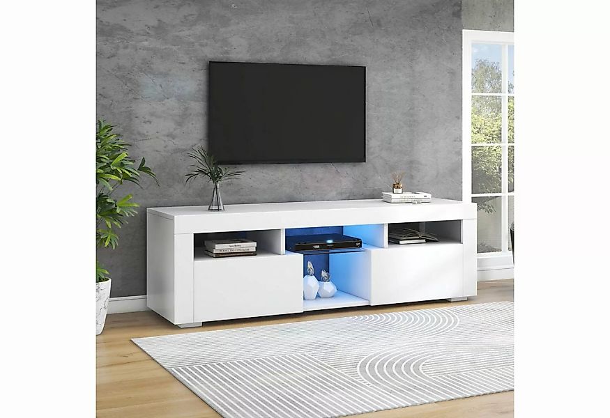 REDOM TV-Schrank Lowboard hochglanz (Breit: 140 cm) TV-Panel, mit LED-Beleu günstig online kaufen
