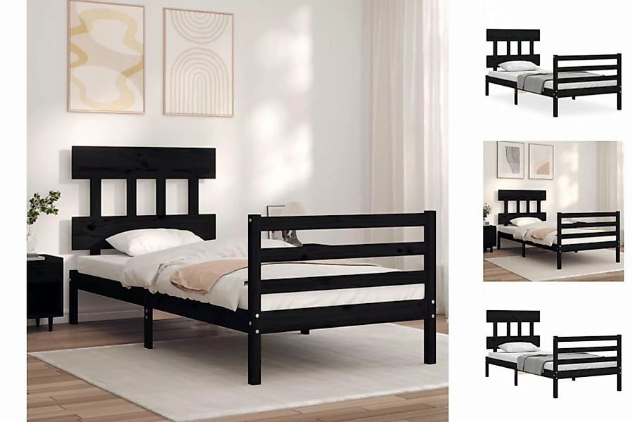 vidaXL Bettgestell Massivholzbett mit Kopfteil Schwarz 90x200 cm Bett Bettg günstig online kaufen