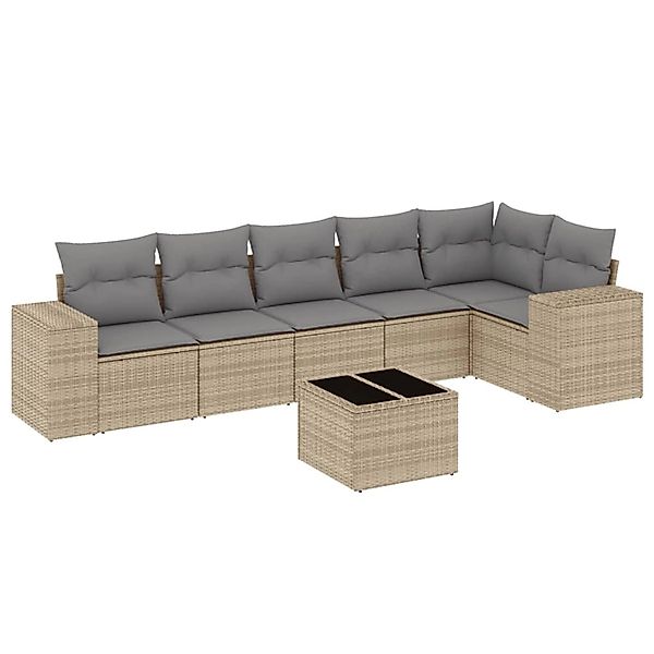 vidaXL 7-Tlg Garten-Sofagarnitur mit Kissen Beige Poly Rattan 3254936 günstig online kaufen