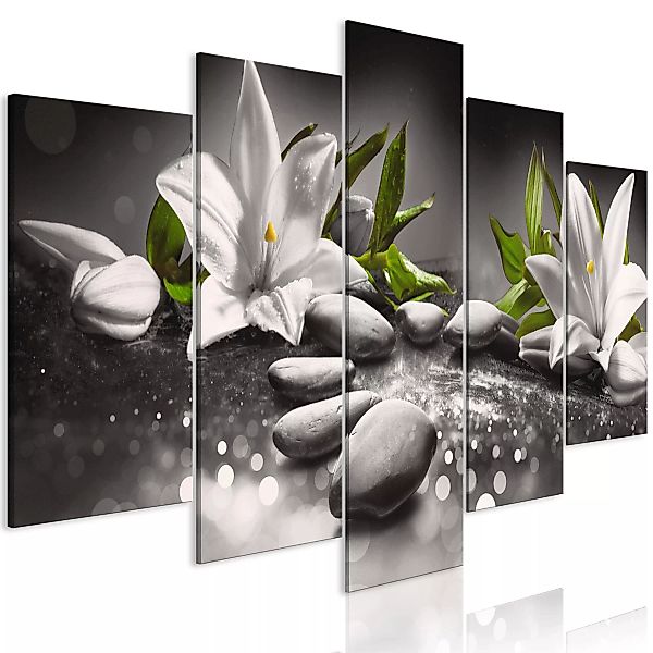 Wandbild - Lilies and Stones (5 Parts) Wide Grey günstig online kaufen
