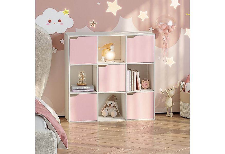 en.casa Kinderregal, »Ljunshund« mit 9 Fächern Würfel 90x90x30 cm Weiß/Rosa günstig online kaufen