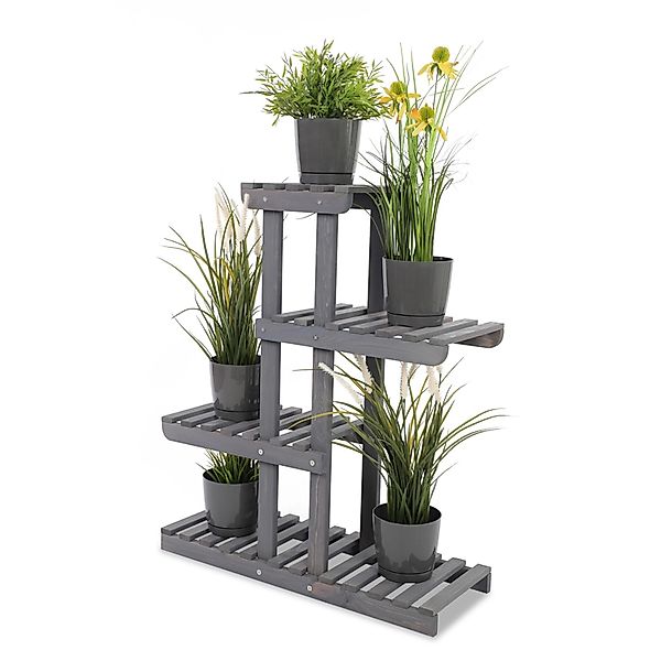PROREGAL Blumenständer FLORACK HxBxT 82x68x25cm 5 Ablagen Kieferholz Grau günstig online kaufen