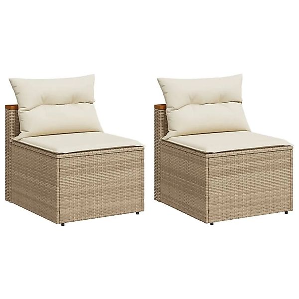 vidaXL Gartensofas ohne Armlehnen mit Kissen 2 Stk Beige Poly Rattan 365834 günstig online kaufen