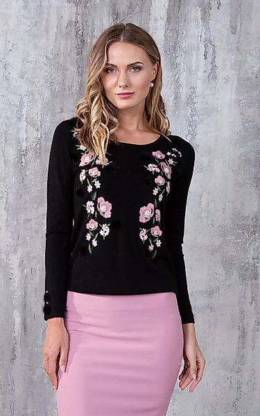Passioni Strickpullover Rundhalspullover in Schwarz mit günstig online kaufen