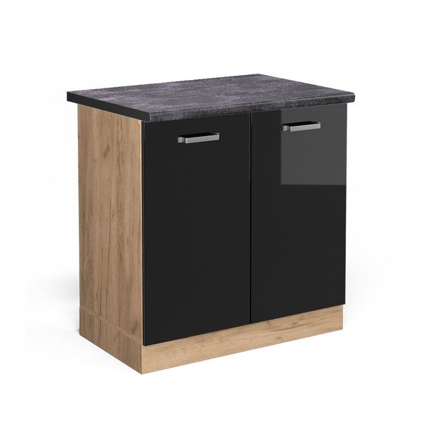 Vicco Spülenunterschrank R-Line, Schwarz Hochglanz/Goldkraft Eiche, günstig online kaufen