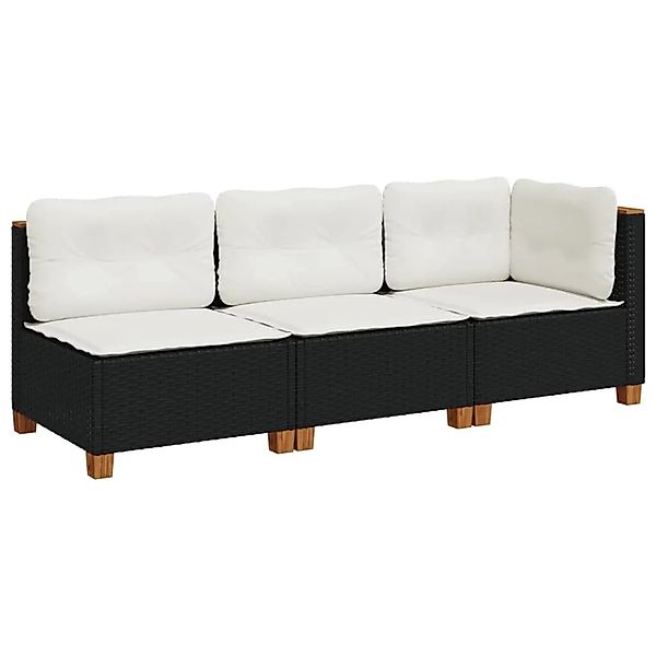 vidaXL Gartensofa mit Kissen 3-Sitzer Schwarz Poly Rattan 365920 günstig online kaufen