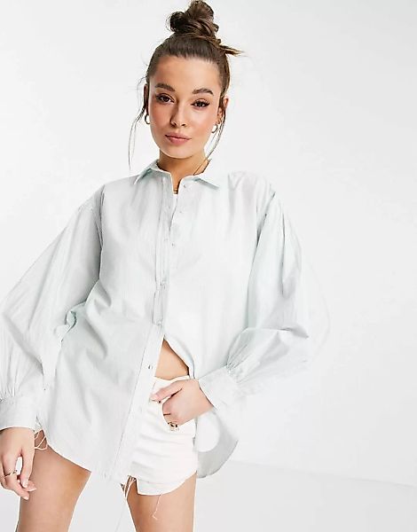 New Look – Gestreiftes Popeline-Hemd in Grün günstig online kaufen