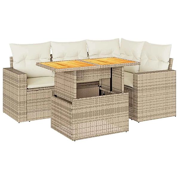vidaXL 5-Tlg Garten-Sofagarnitur mit Kissen Beige Poly Rattan 3327033 günstig online kaufen