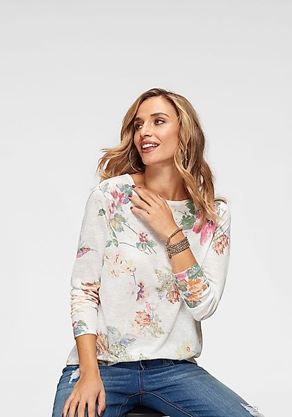 Aniston CASUAL Langarmshirt mit großflächigem Blumendruck günstig online kaufen