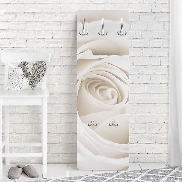 Wandgarderobe Holzpaneel Pretty White Rose günstig online kaufen