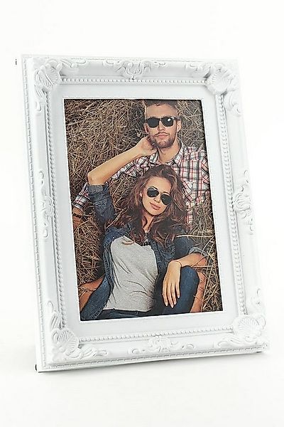 Levandeo® Bilderrahmen, Bilderrahmen für 1 Foto in weiß 10x15 - Barock Land günstig online kaufen