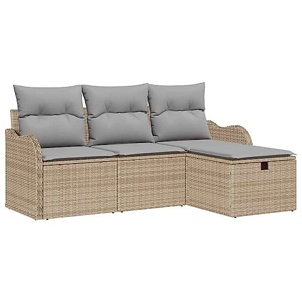 vidaXL Garten-Sofa-Set mit Kissen mit Speicher 4-Tlg Beige Poly Rattan 3360 günstig online kaufen