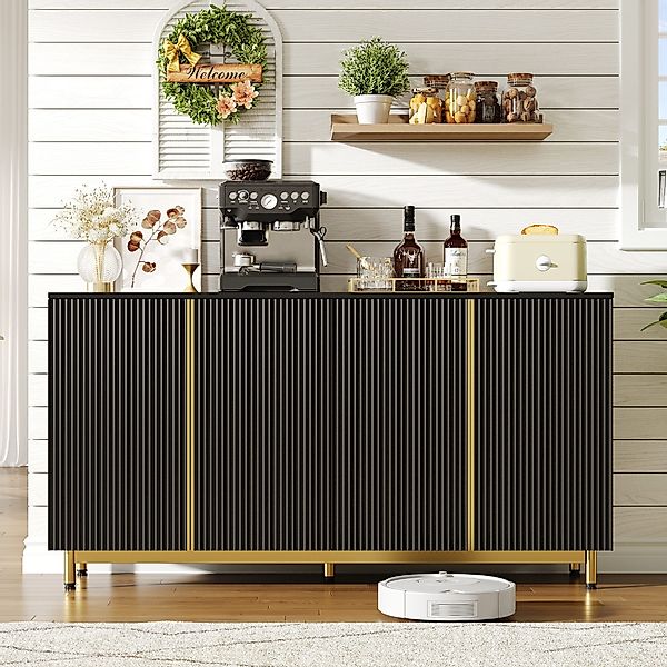 IDEASY Sideboard 150cm Buffetschrank schwarz, Wellentüren günstig online kaufen